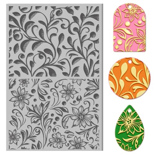 CHGCRAFT Abstrakte Blumenblätter Polymer Ton Texturblätter Pflanzen Gummi Ton Texturblätter Ton Textur-Matratze Werkzeug für DIY Schmuck Herstellung Handwerk und Druckmuster
