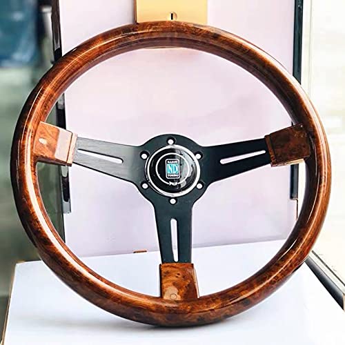 Lenkrad Auto,Steering Wheel 14 Zoll Rennwagen Lenkrad kopieren Holzlenkrad mit schwarzem Speichen Klassisches Lenkrad(Copy Wood)