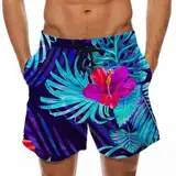 KONG JIMFAN Kurze Hosen Herren Sommer Hawaii Boardshorts Drucken Hose Komfortabel Boxershorts Leicht und Atmungsaktiv Badehose mit Taschen Shorts mit Kordelzug Lässig Kurz Sporthose(#B Lila,XL)