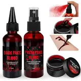 Premium Kunstblut,Halloween Fake-Blut-Set, 3-teiliges SFX Fake-Blut-Set mit 60 ml Fake-Blut-Spray, 60 ml tropfendem Blut und 30 g geronnenem Gelblut für Make-up, Spezialeffekte