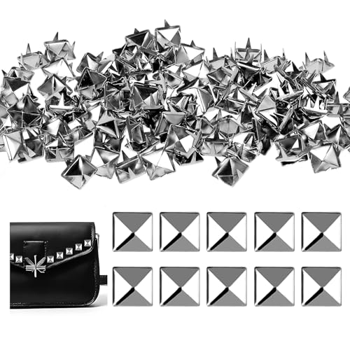 100 Stück Nieten, Quadratische Nieten Metall, Nieten für Leder, Studs Pyramide Spike Nieten, Nieten Set DIY Punk Nieten, für Taschen Lederband Mäntel Handschuhe