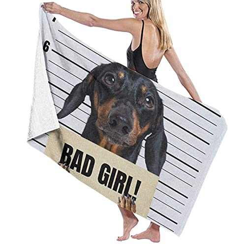 Große, weiche Badetuchdecke, Dackel, hält ein Polizei-Abteilung, Banner für schlechtes Mädchen bei Polizei, Badetuch, Strandtuch, 130 cm x 80 cm