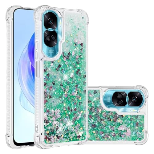 Nadoli Glitzer Treibsand Hülle für Honor 90 Lite,Silikon Stoßfest Handyhülle Transparent TPU Bumper Schutzhülle Flüssig Durchsichtig Quicksand Case