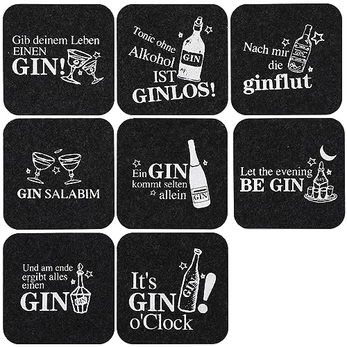 XIAONIU Untersetzer Gin Set 8 Stück Gin mit Ginsprüchen, Glasuntersetzer Filz Gin Untersetzer, für Ginfans Ginliebhaber und Gintrinker (deutsche Sprüche)