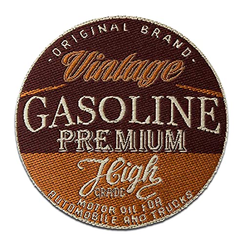 Vintage Gasoline Motorrad Auto - Aufnäher, Bügelbild, Aufbügler, Applikationen, Patches, Flicken, zum aufbügeln, Größe: 6,6 x 6,6 cm