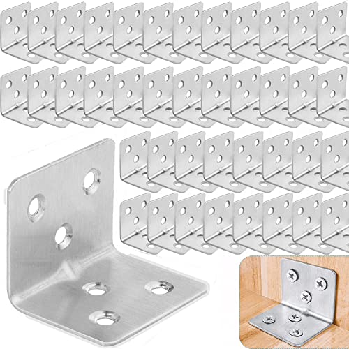 ASelected 64 Stücke Winkelverbinder Edelstahl 30x30 mm, Eckwinkel Edelstahl 38 x 30 x 30 mm, Winkel Metall 90 Grad zum Befestigen und Reparieren von Möbeln, Verstärkungsfuge, Silber