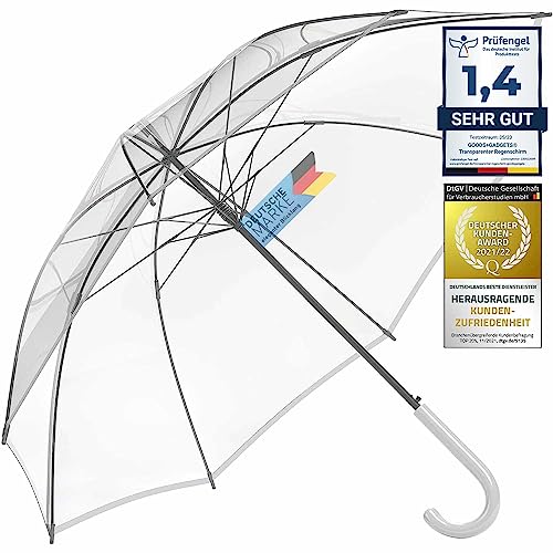 GOODS+GADGETS Durchsichtiger XXL Regenschirm transparent, weißer Stockschirm Ø 130 cm; Eleganter Regenschirm in transparent - Das Fashion-Highlight (1x XXL Stockschirm Ø 130 cm)