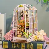 DIY Book Nook Kit, Diealles Shine 3D Holzpuzzle Book Nook Gartenhaus mit LED-Licht, DIY Puppenhäuser Miniatur Haus Modellbausatz für Bücherecke Weihnachten Geburtstag Geschenke