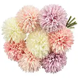 EMAGEREN Künstliche Hortensie Blumen 8 Stück Unechte Blumen Seide Chrysantheme kleine Kugel Blumen Braut Hochzeitsblumenstrauß für Haus Garten Party Blumenschmuck (Rosa Champagner Lila)