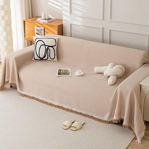 AHTCPO Einfarbiger Sofabezug, Rutschfester MöBelschutz, Waschbar mit Quaste für 2er-Sofa(Brown,90x150cm)