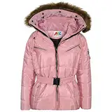 A2Z 4 Kids Mädchen Jacken Puffer Mit Kapuze Stilvoll Abnehmbar Kunstpelz Gepolstert Mit Reißverschluss Mit Gürtel - Jacket Belted 582 Baby Pink 9-10