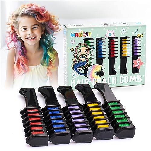 Magicat Haarkreide für Mädchen Set I 5 auswaschbare Farben I Tolles Geschenk Einschulung Mädchen 2024 I 3 Jahre bis 7 Jahre I Kreatives Mitgebsel Kindergeburtstag I Schultüte Mädchen Füllung