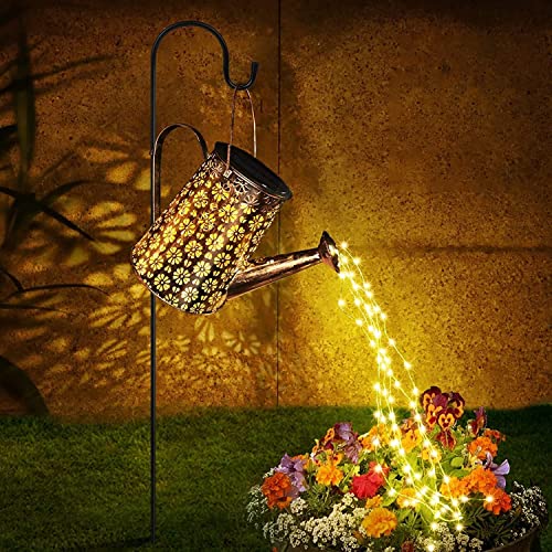 Lureshine Solar Gießkanne Garten, LED Gartendeko für Draußen mit Wasserfall, Wasserdicht Metall Solarleuchten Garten Deko, Solar Gießkanne mit Lichterkette für Außen Rasen Gehweg Terrasse Hofweg