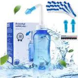 Nasendusche Set-Anzorhal Nasendusche Erwachsene 300ml mit 30 Beutel Nasendusche Salz und Thermometer-Aufkleber Nasenspülkanne Nasendusche Kinder Neti Pot zum Nasenreinigung und Nasenspülung(Hellblau)