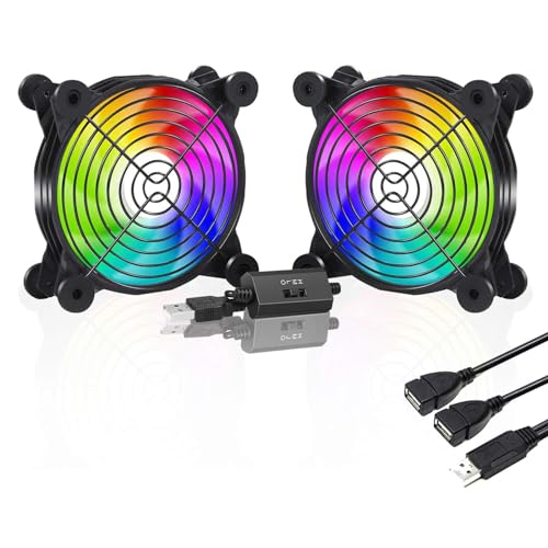 upHere gaming U120 USB led rgb Lüfter,mit Metallgrillschutz Lüfter120mm,Bunte LED,Multi-Speed-Steuerung zum PC/TV-Box/Empfänger/AV-Kabine/PS4/Router,U1207