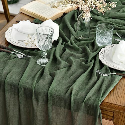 Artoid Mode Boho Käsetuch Gaze Wald Grün Hochzeit Tischläufer 80x300 cm, Waschbar Tisch Dekoration Party Geburtstag Valentinstag Babyparty Dekor
