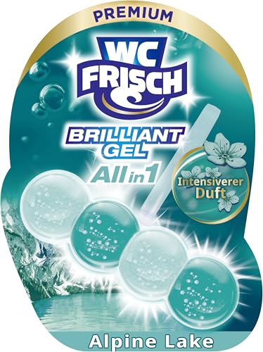 WC FRISCH Brilliant Gel Alpine Lake, WC-Reiniger & Duftspüler (1 Stück), All in 1 Formel mit Kraft-Schaum, Schmutz-Protektor, Extra Frische und brillantem Glanz