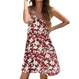 Generisch Sommerkleid Damen Knielang Boho Ärmellose Tunika Kleid Freizeit Swing Strandkleider mit Taschen Sommerkleid Lang Boho Kurze Sommerkleider