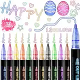 Outline Stift Set,12 Farben,Acrylstifte,Double Line Outline Pen,Glasmalstifte,Outline Marker Glitzerstifte,Doppelte Linie Stift,Linien Outline Marker,DIY Geschenkkarte Schreiben Zeichnen Sifte