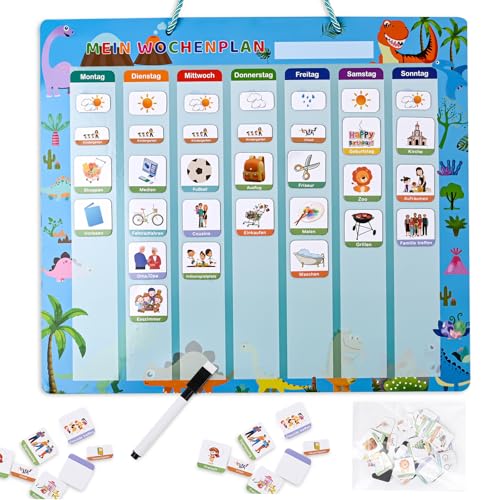 Poudya Wochenplaner Kinder, Routine Planer Kinder, 215 Magnete, Aufbewahrungstasche & Stift, Kalender Tafel für Kalender Kinder Montessori und Wochenplan, wochenplaner Kinder ab 3