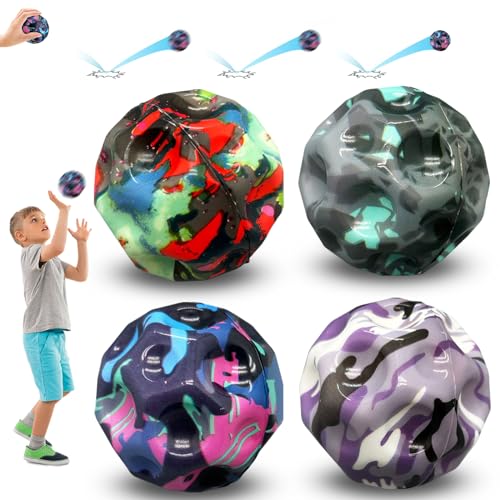 JINZUNRUI Jump Ball Galaxy, Moon Ball, Space Ball, Jumper Ball, 4 Stück 7cm Hohe Springender Gummiball Sprünge Globe Bouncing Ball, Mini Jumpball Bouncy Ball für Kinder Im Freien