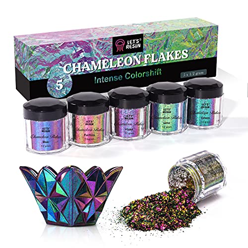 LET'S RESIN Epoxidharz Farbe, 5 Farben Chamäleon Flocke für Nägel, Unregelmäßige Farbverschiebung Pigmentpulver, Chrome Pigmente Farben für Epoxidharz, Nail Art