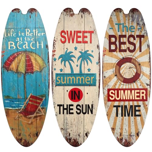 Awleynz 3 Stück Surfbrett Deko, 45,5 cm, Surfbrett-Kunst, Wanddekor für den Außenbereich, Pool-Dekorationen für den Außenbereich, für Wände am Meer, tropische Bars, Heimparty-Dekor (A)