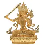 Wohnkultur Manjushri Buddha Figur Sitzender Buddha Figur Skulptur Feng Shui Statue für Altar Ritualen Tempel Tischdeko Buddhistisches Dekoration Ornament Zubehr Gold