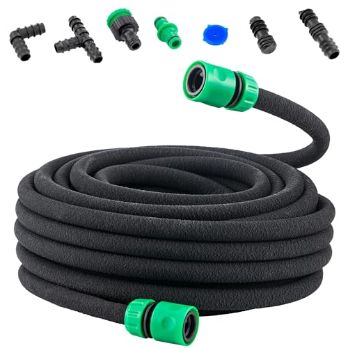 MOOWY Poröser Perl-Regner (25 m) mit Anschlüssen und Endstücken - Tropfschlauch für wassersparende Gartenbewässerung - Flexibler & langlebiger mikroporöser Perlschlauch für Blumenbeete, Rasen & Gärten