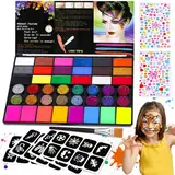 Gigmeta Kinderschminke Set - 42 Gesichtsfarben Kinderschminken Set inkl. professionellen Pinsel, 4 Schablonen, 2 Diamant-Sticker - Ideal für Halloween, Theater & Bodypainting