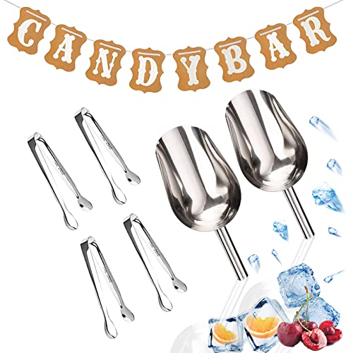 Funmo Candy Bar Zubehör Set, Zuckerzange, Zangen Schaufel Girlande, 304 Edelstahl Eiszange für Kaffee, Küche, Hochzeit, Bar, Party und Buffet, Silber, Salat Eiswürfelzange Gebäckzange Süßigkeiten