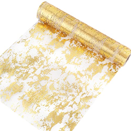Tischläufer Gold, Tischdecke Glänzend Tischdeko Hochzeitsdeko Golden Polyester Tischband Metallic für Ostern Geburtstage Hochzeit Party Deko (28 cm×10M)