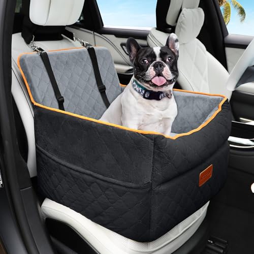 Hunde Autositz für kleine bis mittlere Hunde, Waschbarer hundesitz Auto mit Aufbewahrungstaschen, Ansteckbare Leine,verdickter Hundeautositz Hunde Sitzerhöhung Hundebett Auto für Rückbank Vordersitz