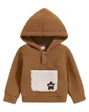 Amissz Baby Junge Mädchen Kapuzenpullover Kleinkind Hoodie Tops Herbst Winter Warm Sweatshirt Pullover Mit Taschensets 12-18 Monate, Braun