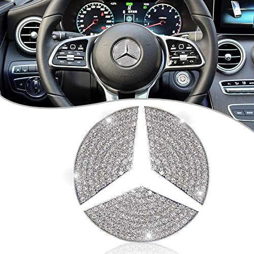 Bling Crystal Lenkrad Emblem 49mm Kompatibel mit Mercedes-Benz Glitzer Emblem Lenkrad Aufkleber Crystal Car Interior Lenkrad Logo Dekor für Mercedes-Benz A E S CLA CLS GLA GLB GLC GLE GLS SL Klasse