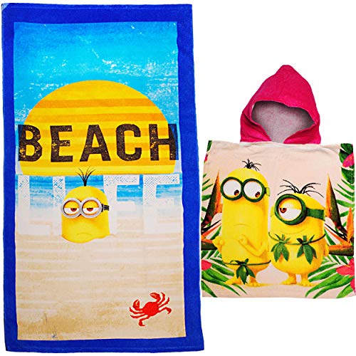 alles-meine.de GmbH 2 TLG. Set Badeponcho + Badetuch/Strandtuch - Minions - ich einfach unverbesserlich - 100% Baumwolle 70 cm * 140 cm - Poncho/Kapuzenhandtuch - Frottee ..