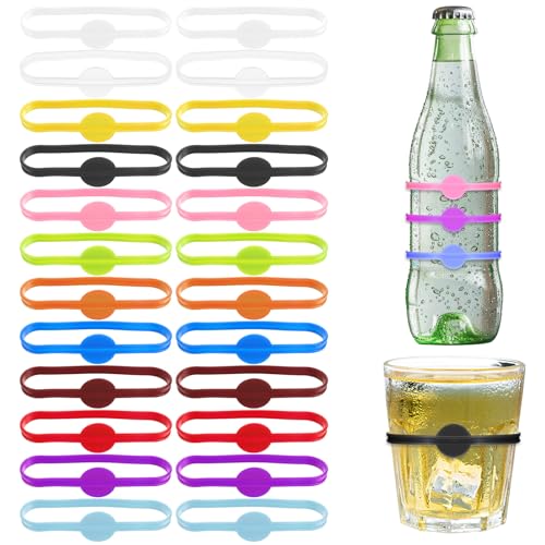 24 Stück Glasmarkierer Glas Markierung Trinkgläser Silikon Weinglasmarkierungen Party Glasmarker Silikon Cocktail Getränke Marker Glasmarkierer Silikon Flaschenstreifen Etiketten Weinglas Anhänger