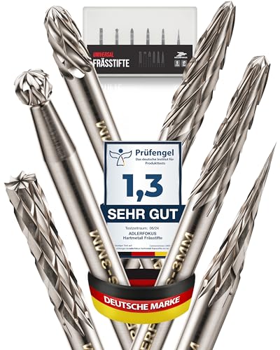 Adlerfokus Hartmetall Frässtifte [UNIVERSAL] 6 Stück Metall Fräser mit 3mm Schaft - Hartmetallfräser - Metallfräser - Frässtifte für Metall - Metallfräse - Dremel Fräser - Fräsbohrer Metall