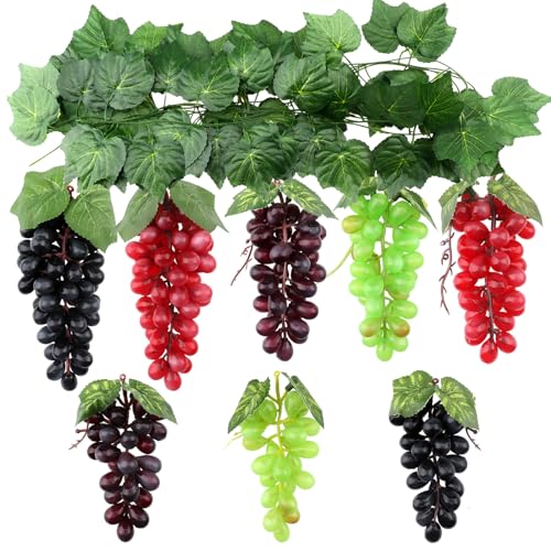 ginojex 8-Pack künstliche Trauben Bündel mit 6-Strangs gefälschte Trauben Reben für Hochzeit Garten Home Party Decor Tisch Mittelstück (4 Farben,3 Größe)