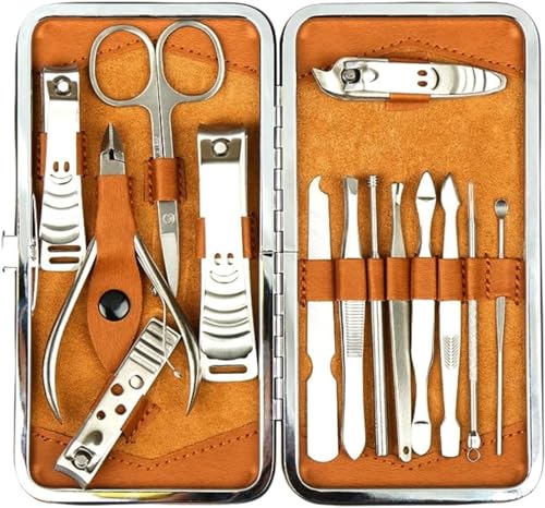 H&S Maniküre Set 14-teilig aus Edelstahl - Nagelset mit Etui - Nagelpflegeset für Pediküre - mit u.a. Nagelschere Nagelknipser - Nageletui für Damen und Herren