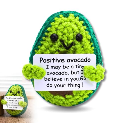 Pocket Hug Avocado, Positive Avocado Puppe, Kreative Strickwolle Avocado Puppe, Glücksbringer Prüfung Geschenk mit Positiver Energiekarte