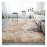 SimidunEUR Tie-Dye Allmählicher Spitzenqualität Lammfellimitat Teppich Lammfellimitat Teppich Longhair Fell Nachahmung Wolle Bettvorleger Sofa Matte,Kamel,50 * 80 cm