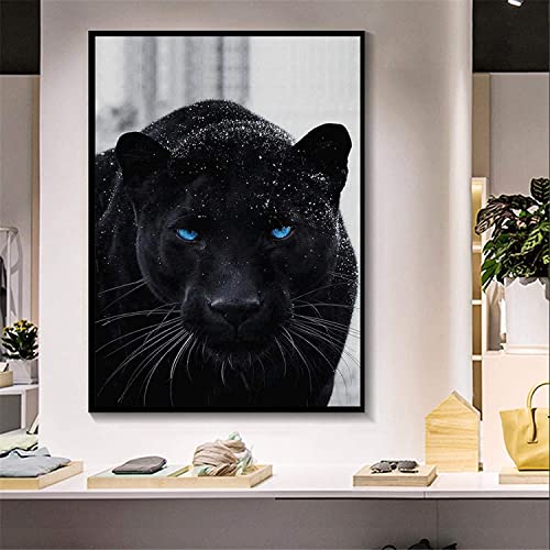 Leinwanddruck 40x60 cm Rahmenlos Schwarzer Panther Blaue Augen Leinwanddruck Natur Tiermalerei Moderne Wohnzimmerwanddekoration