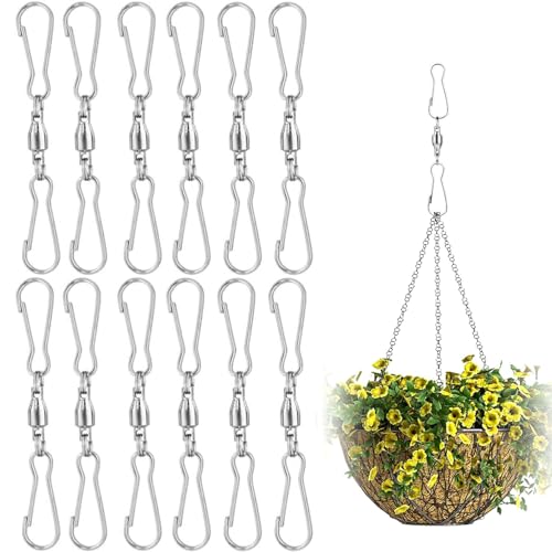 Bhina 12 Stück Drehbare Windsack-Haken mit Doppel-Clips Windspiel-Clip Windspiel-Aufhänger Edelstahl Spin Clips Doppeldrehhaken für Aufhänger, Windspiel, Windspinner, Windsack, Vogelhäuschen