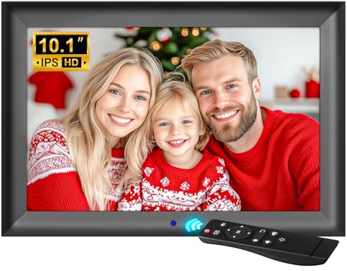 OBVHNUA Digitaler Bilderrahmen 10,1 Zoll Elektronischer Fotorahmen 1280x800 IPS Unterstützt USB oder SD-Karte (128 GB) Automatische Drehfunktion Foto-/Musik-/Video-Player/Wetter/Kalender/Wecker