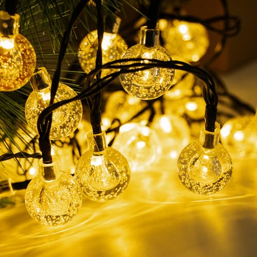 Hensunquv Solar Lichterkette Aussen, 8M 50 LED 8 Modi Lichterkette Aussen Solar Solarlichterkette Aussen Wetterfest Kristall Kugeln, Solar Lichterkette Outdoor für Garten,Terrasse, Balkon,Partys.