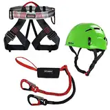 ALPIDEX Kletterhelm + ALPIDEX Klettergurt + Stubai Klettersteigset BASIC 3.0, Farbe:apple green, GrößeGurt - Universalgröße/red Pepper