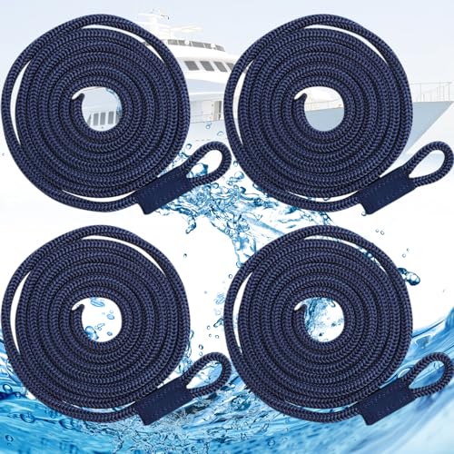 Srup 4 Stück Blau Boot Fenderleine, Festmacher Seil für Boote Dock, mit Auge Festmacherleine, 1,5m x 6mm, Bungee Dock Line für Verschiedene Schiffe