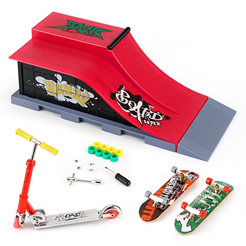 KETIEE Finger Skateboard Ramp Set, Mini Skateboard Ramp mit Fingerboard Skate Park Deck Truck Board Rampenset Spielzeug für Kinder (1810-6E Upgrade)