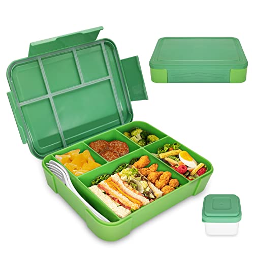 IJIAMY Brotdose Kinder mit Fächern, 1300ml Jausenbox Kinder, Auslaufsicher Bento Box, Lunchbox Kinder, Vesperdose für Kindergarten & Schule (Grün)